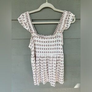 torrid White Printed Ruffle Sleeve Smocked Top